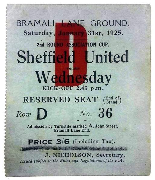 Sheffield united v sheffield wednesday 1925 fa cup ticket